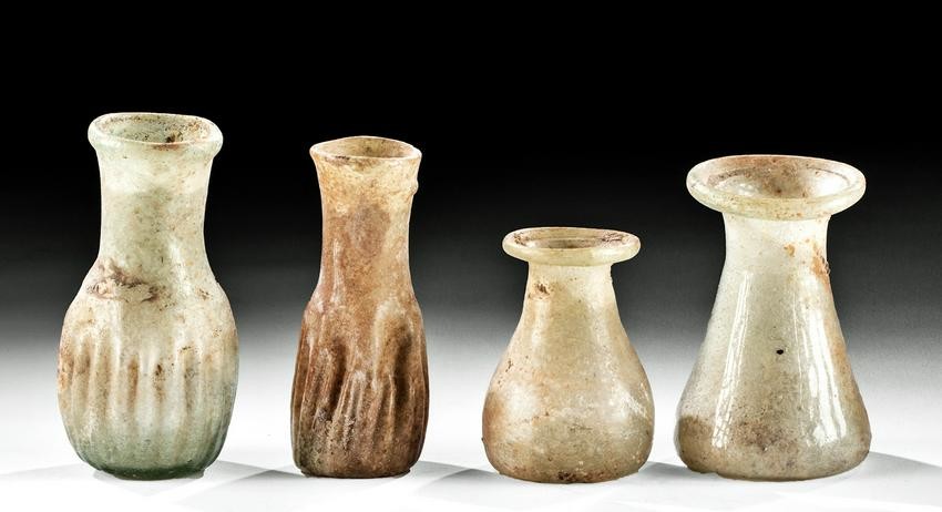 Lot of 4 Roman Glass Bottles - Nice Deposits
