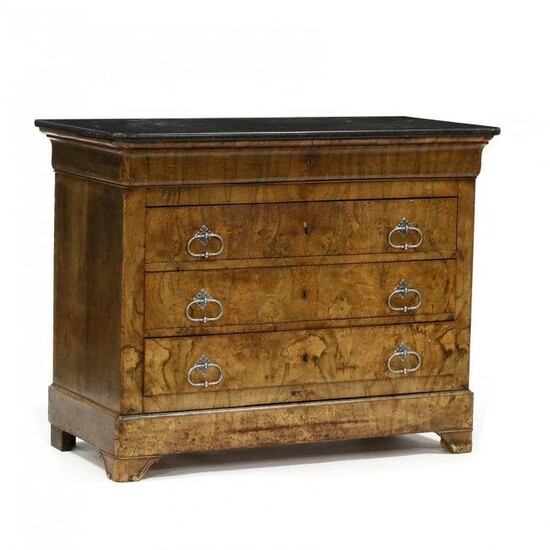 Louis Philippe Marble Top Burl Wood Chest of Drawers