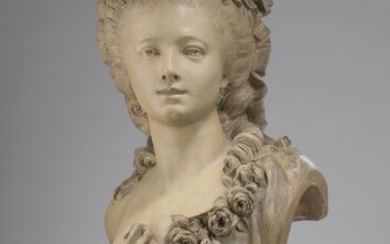 Louis-Robert CARRIER-BELLEUSE (1848-1913) Jeune femme aux roses Épreuve en terre cuite. Signé LOUIS / CARRIER...