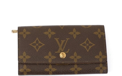 NOT SOLD. Louis Vuitton: "Porte-Monnaie Zip" wallet made of brown monogram canvas and brown leather...