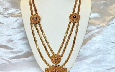 MAGNIFICENT 22K ENAMEL GOLD SET OF NECKLACE EARRINGS AND RING 120.30 GRAMS