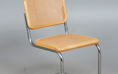 MARCEL BREUER. Thonet, cantilever / chair, birch, tubular steel, chrome-plated, Viennese mesh, designed in the 1920s, Germany.