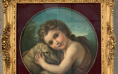 Maestro lombardo del XIX Secolo "San Giovannino" olio su tela (cm 47x44) Reca iscrizione in basso a destra. In cornice