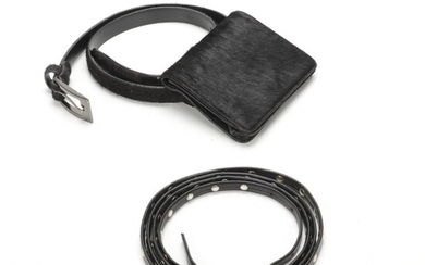 Malini Sulaika Leather Studded Wrap Belt with Pony Hair Belt Bag