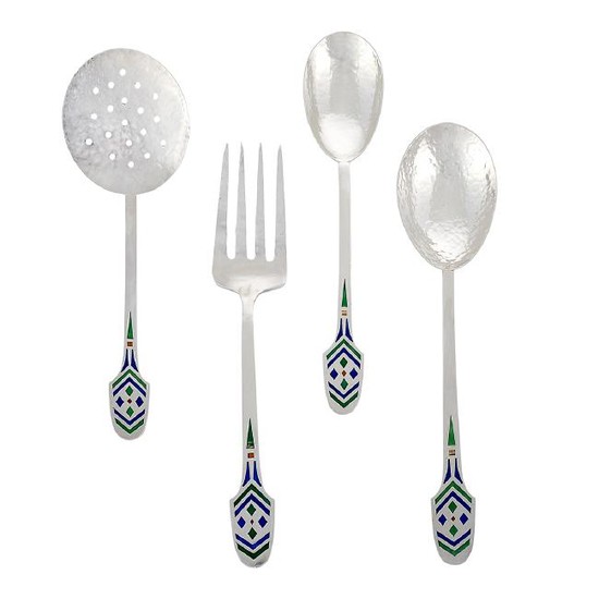 Marshall Field & Co. serving set with enamel
