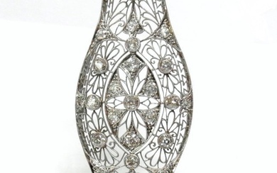 Massive 3ctw Fine Old Euro Diamond Platinum Filigree Antique Edwardian Pendant
