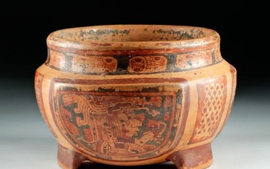 Maya Polychrome Tripod Jar - Lords & Mat Glyphs