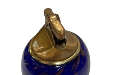 Mid-Century Blue Murano Glass w/ Gold Leaf Table Lighter Italy