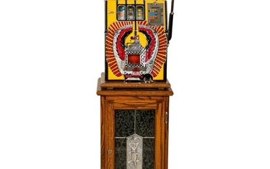 Mills Vintage 25 Cent Eagle Slot Machine and Stand