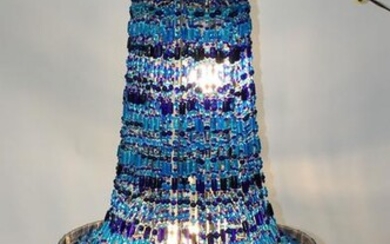 Modern blue beaded basket chandelier