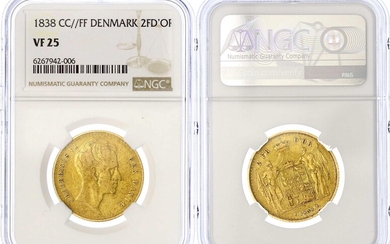 Monnaies et médailles d'or étrangères, Danemark, Frederik VI. 1808-1839, Double Frederik d`or 1838 CC/FF, Altona....