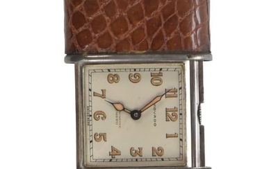 Movado Ermeto Chronometre Travelling Watch in Sliding Brown Silver Case. Working serial # 1210027