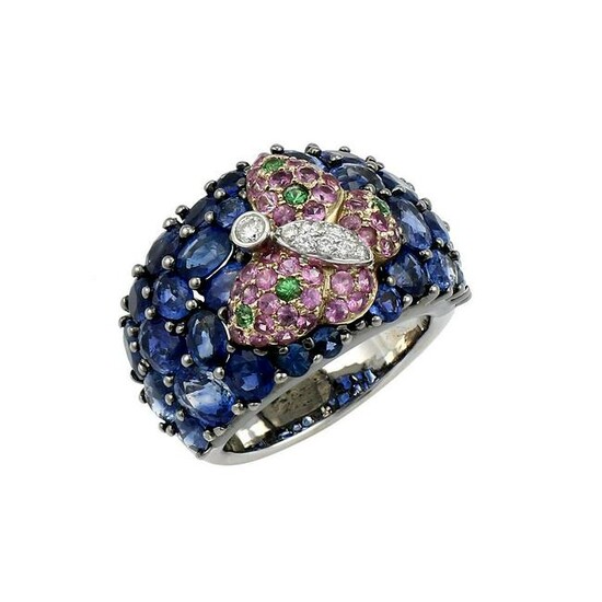 Multi Colored Gemstone & Diamond Butterfly Ring