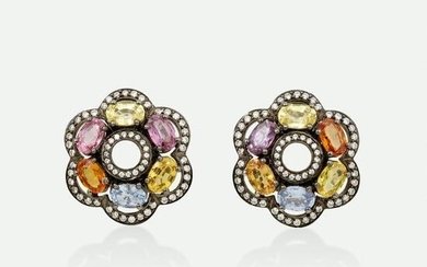 Multi-colored sapphire and diamond earrings