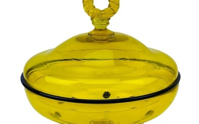 Murano Venetian Art Glass Yellow Black Nut Compote