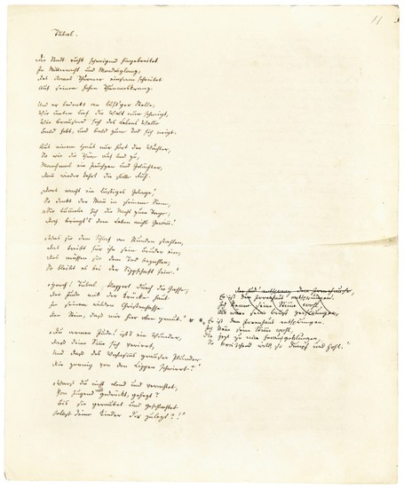 N. Lenau. Four autograph poetical manuscripts and one letter signed ("Niembsch" and "Nikolaus Lenau"), c.1837-1842