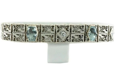 Natural Aquamarine Diamond Bracelet 14K White Gold