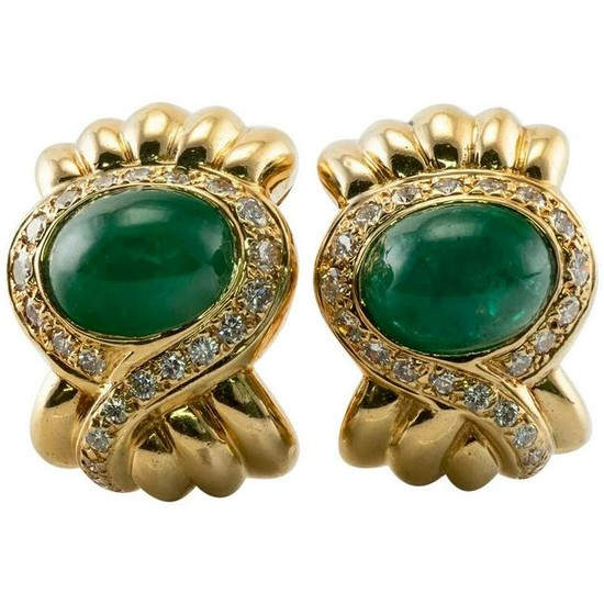 Natural Emerald Diamond Earrings by Lilli 18K Gold