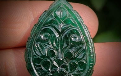 Natural Emerald Pear Hand Carved Gemstone 39.75 Carats