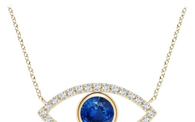 Natural Sapphire Evil Eye Pendant with Diamond in 14K Yellow Gold 5.5mm