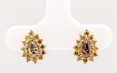 No Reserve Price - 0.50 tcw - Nat. Fancy Deep Brownish Greenish Yellow - 14 kt. Yellow gold - Earrings Diamond
