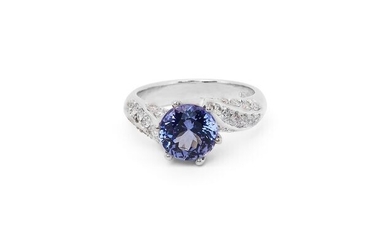 No Reserve Price-- - 3.67 total carat of tanzanite and natural diamond - 18 kt. White gold - Ring - 3.00 ct Diamond - Diamonds