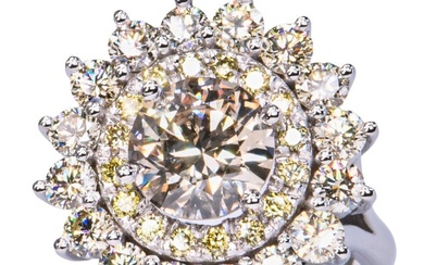** No Reserve Price ** 4.25 ctw Natural Fancy Light Brown VS2 - 14 kt. White gold - Ring - 2.15 ct Diamond - Diamonds