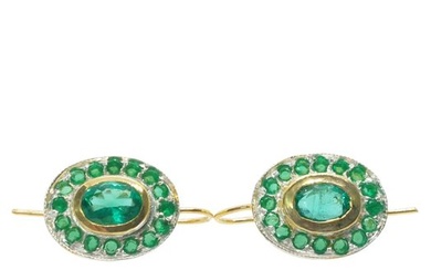 No Reserve Price - Earrings - 9 kt. Silver, Yellow gold Emerald - Emerald