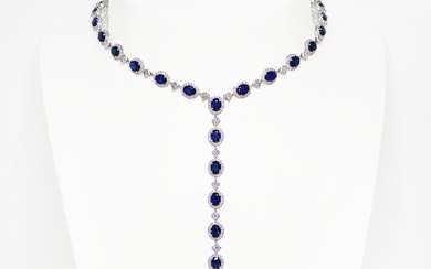 No Reserve Price - IGI 11.82 ct Natural Blue Sapphres with 3.95 ct Natural Pink Diamonds - Necklace - 14 kt. White gold Sapphire - Diamond