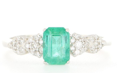 No Reserve Price - Ring - 18 kt. White gold - 1.00 tw. Emerald - Diamond