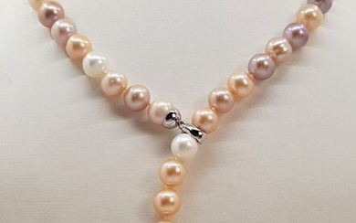 No reserve price - 10x11mm Multi Cultured Pearls - 925 Silver - Necklace