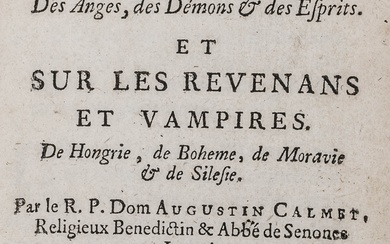 Occulta - Vampirisme - Calmet, Augustin. Dissertations sur les apparitions des anges, des démons &...