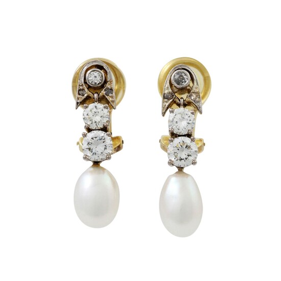 Ohrclips mit Perlen, Diamanten und 4 Brillanten zus. ca. 1,2 ct