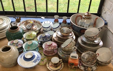 Oriental ceramics mainly 19th century, including large Imari bowl, eggshell teaware etc