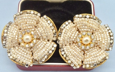 Other brand - Miriam Haskell Very Large Faux Pearl Crystal Flowers - Earrings