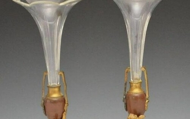 PAIR OF BRONZE AND BACCARAT GLASS VASES