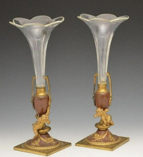 PAIR OF BRONZE AND BACCARAT GLASS VASES