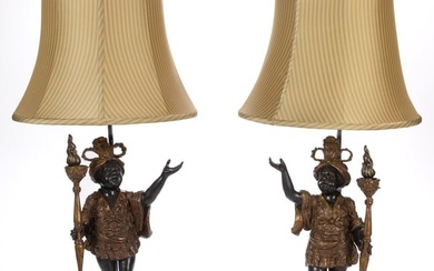 PAIR OF CONTINENTAL BRONZE BLACKAMOOR CANDLESTICK LAMPS
