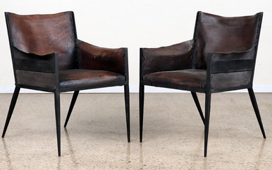 PAIR WROUGHT IRON CHAIRS MANNER JEAN MICHEL FRANK