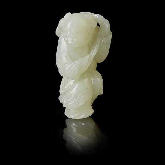 PALE CELADON JADE CARVING OF A BOY QING DYNASTY, 18TH CENTURY