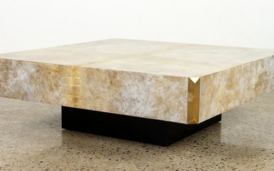 PARCHMENT COVERED COFFEE TABLE FLOATING BASE 1975