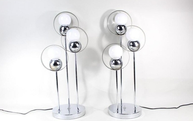 Pair Mid-Century Modern Space Age Chrome Atomic Lamps