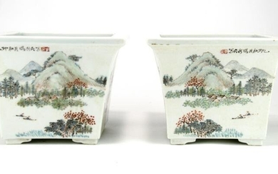 Pair Of Chinese Famille Rose Porcelain Flowerpots