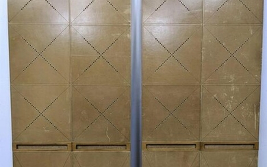 Pair Studded Leather Folding Screen Panel Room Dividers