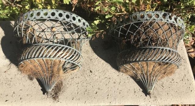Pair Tole Metal Basket Style Garden Plant Holders