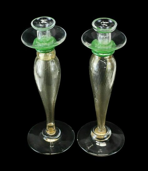 Pair Venetian Handcrafted Glass Candlesticks