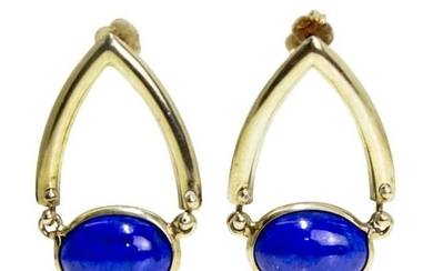 Pair of 14k Yellow Gold Lapis Lazuli Earrings.