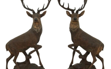 Pair of Black Forest Deer Carvings