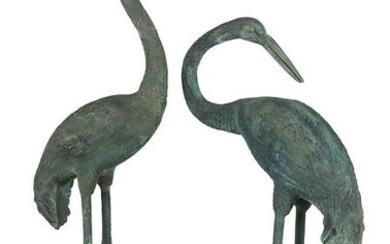 Pair of Bronze Garden Sculptures of Herons