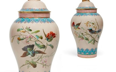 Pair of Copeland porcelain vases, Weaver